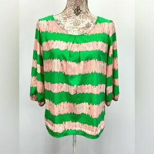 PEACH LOVE CREAM California  Green and Pink abstract print 3/4 sleeve top size M